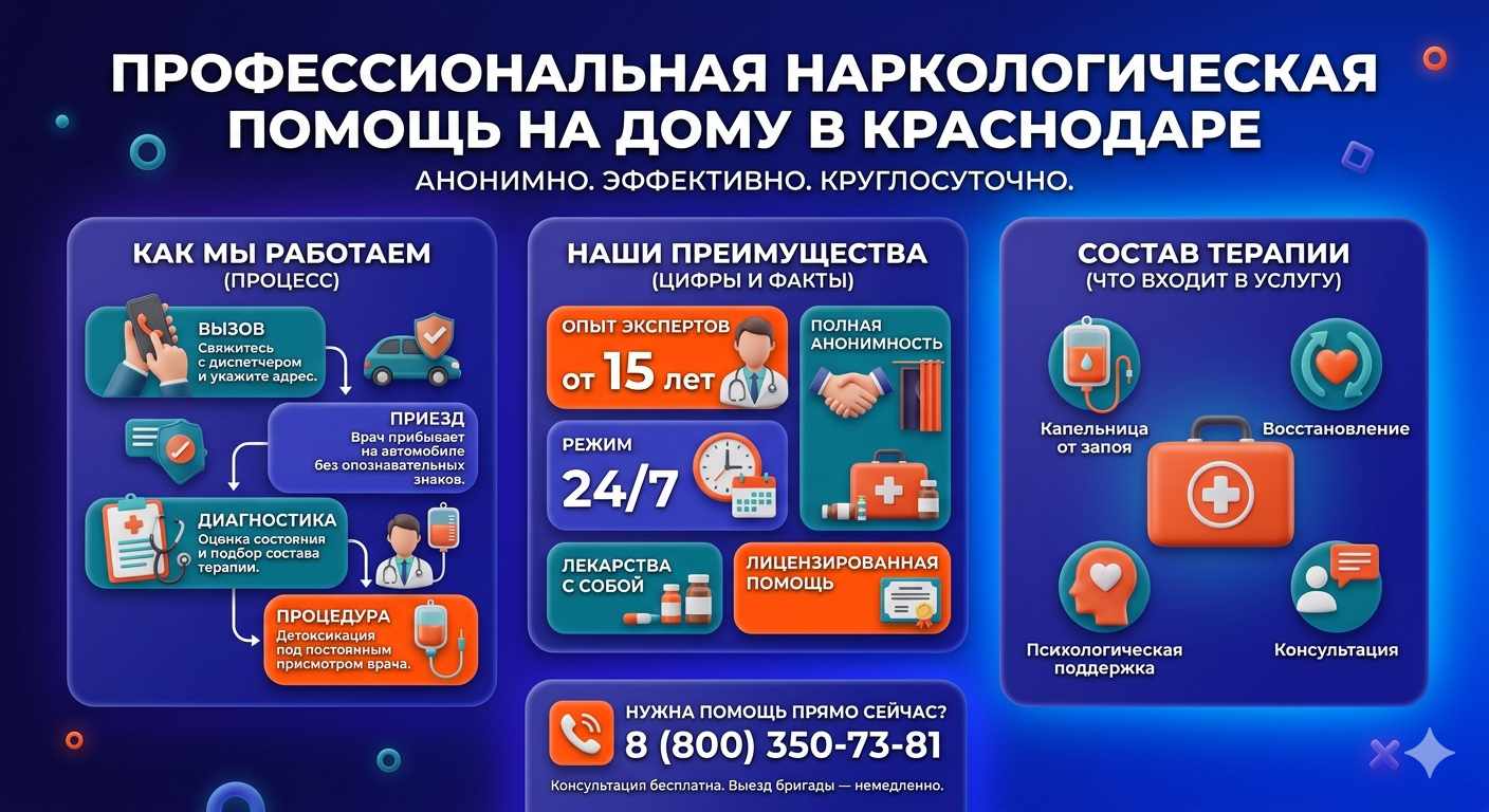 Инфографика о принципах лечения алкоголизма на дому в Серебряных Прудах: этапы вызова нарколога, преимущества анонимной детоксикации и состав медицинской помощи.
